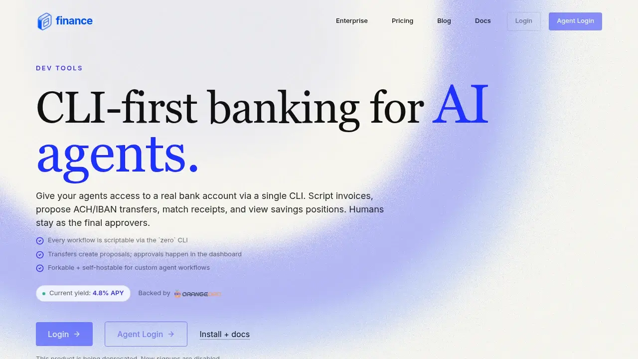 0 Finance product interface