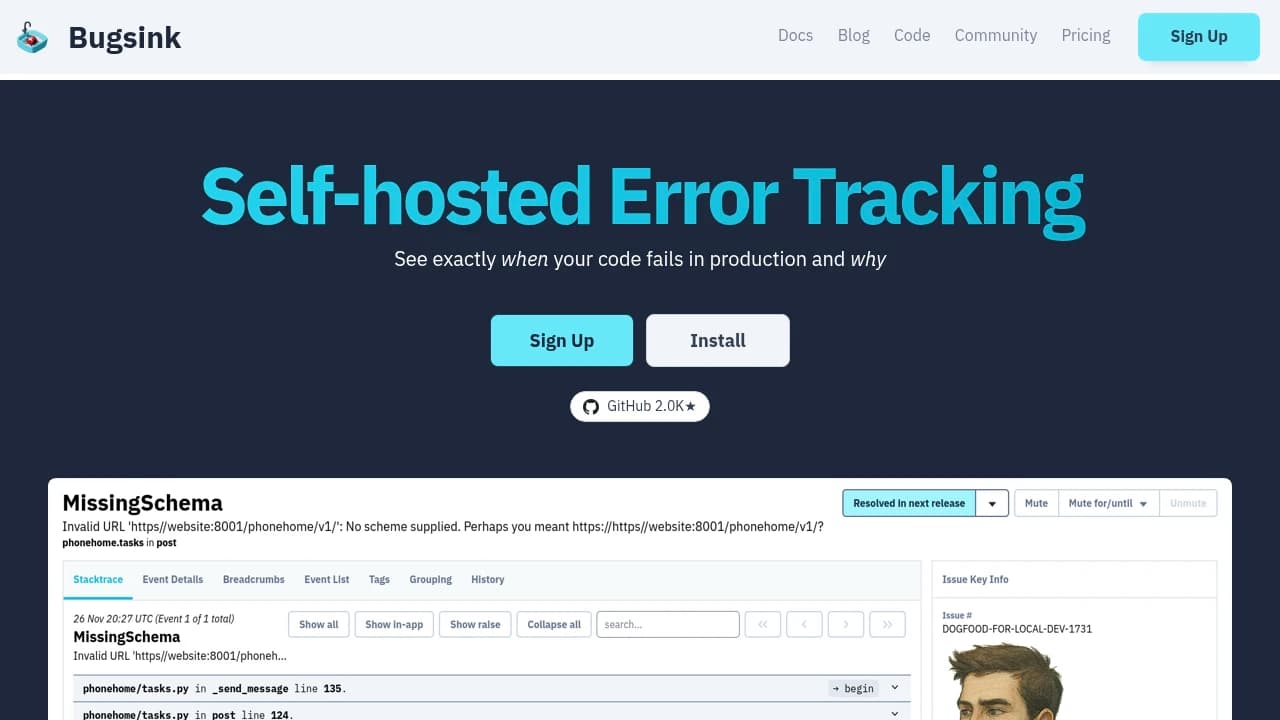 Bugsink product interface