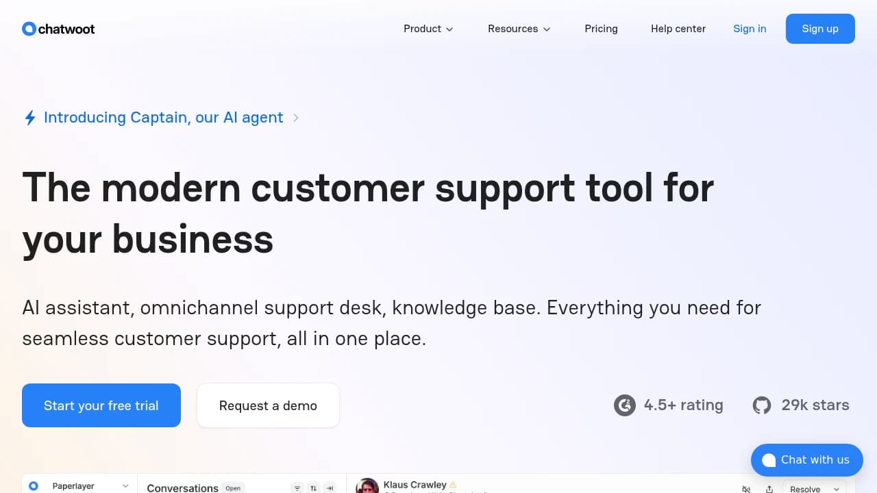 Chatwoot product interface