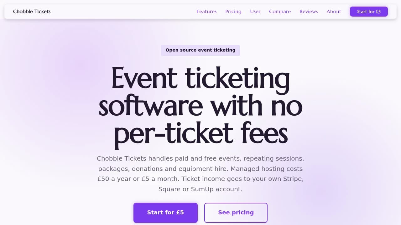 Chobble Tickets product interface