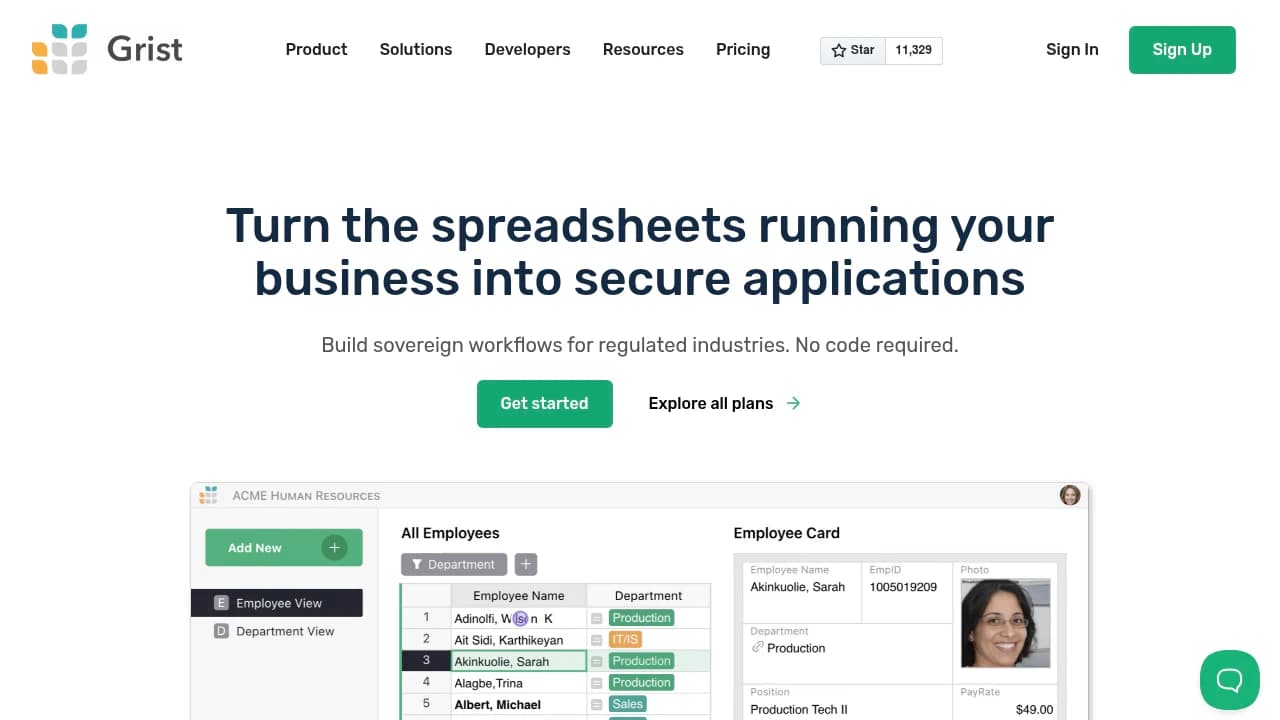 Grist product interface