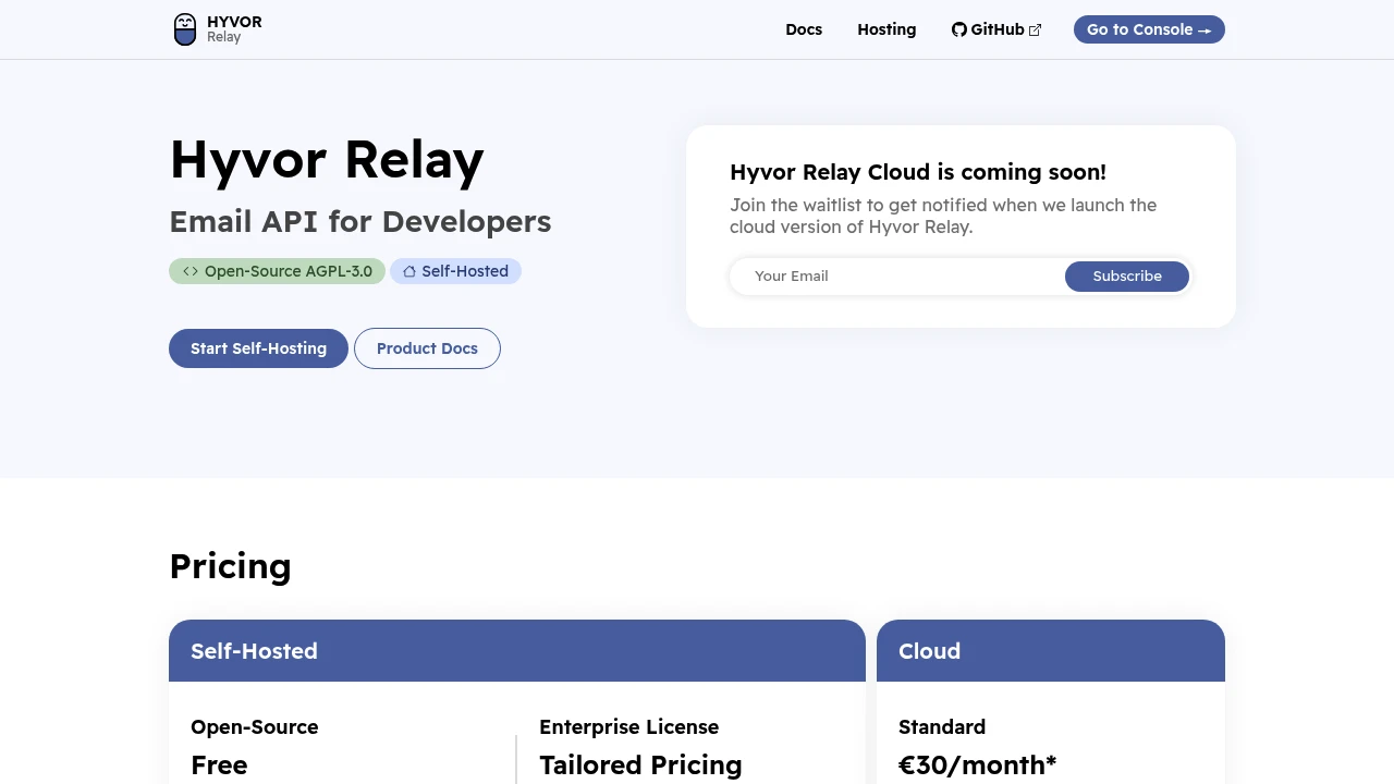 Hyvor Relay product interface