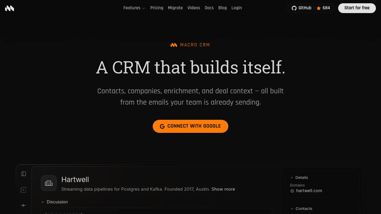 Macro CRM product interface