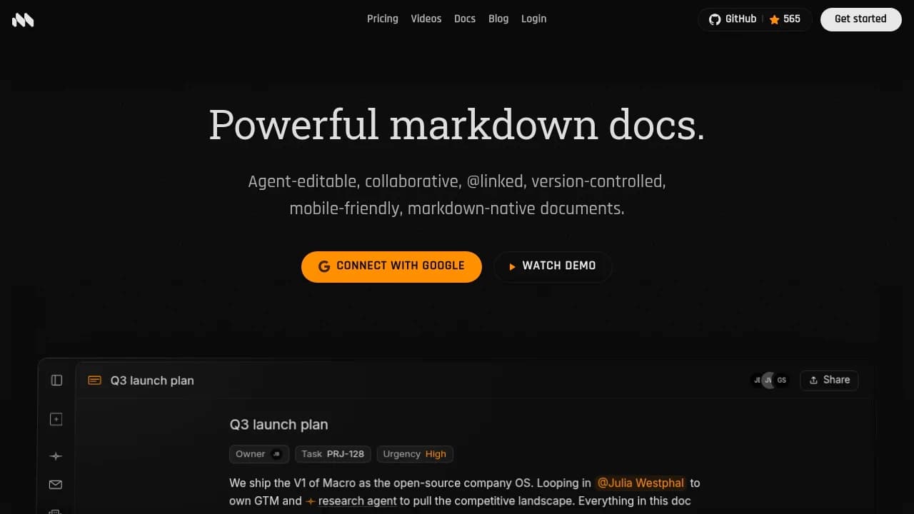 Macro Docs product interface