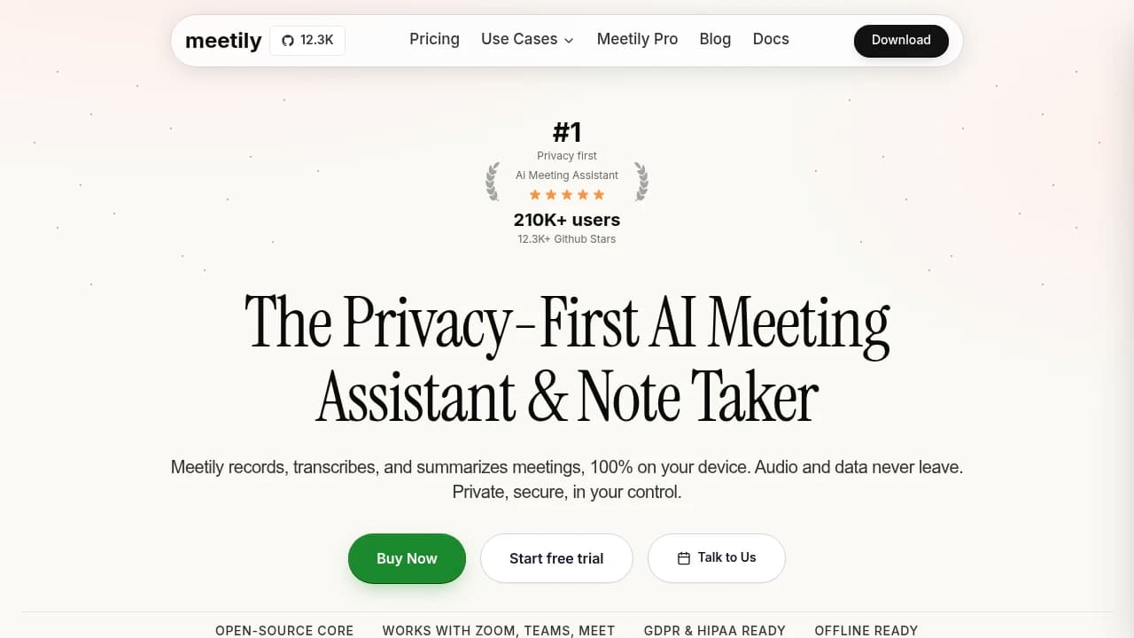 Meetily product interface