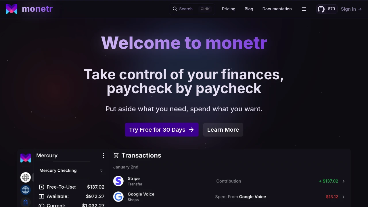 Monetr product interface