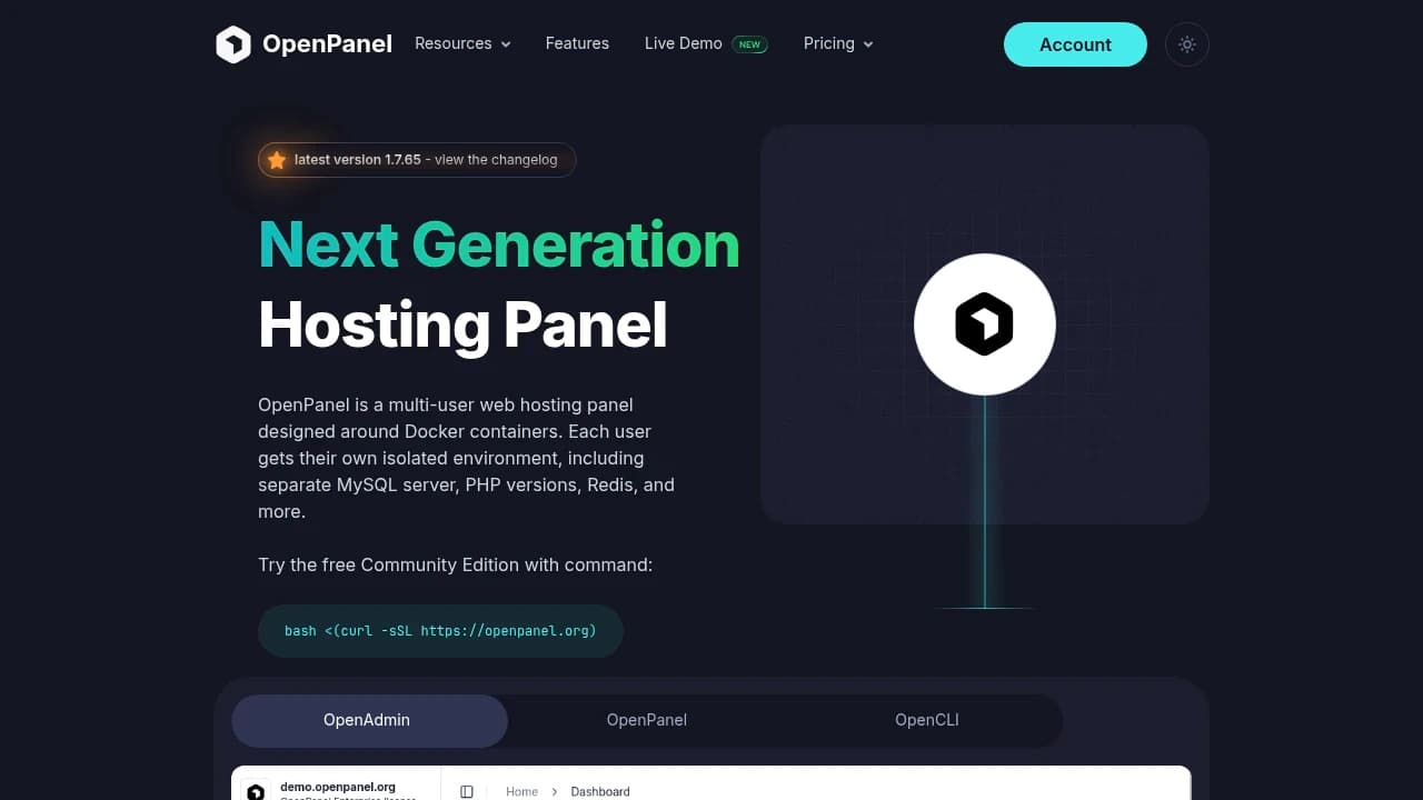 OpenPanel product interface