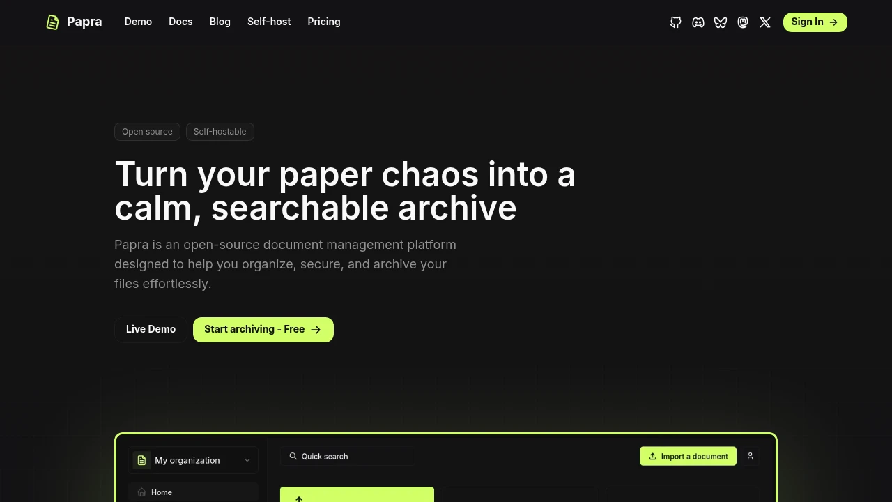 Papra product interface