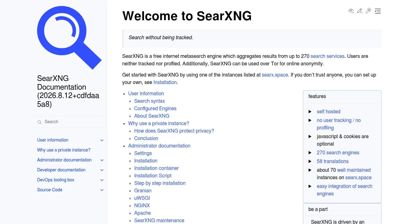 SearXNG product interface