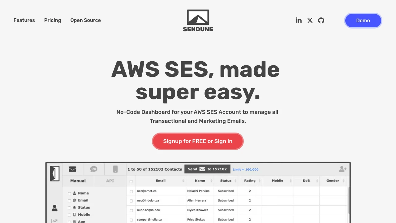 Sendune product interface