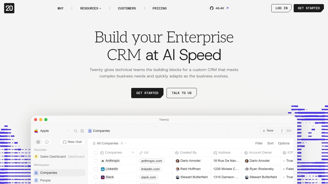 Twenty product interface