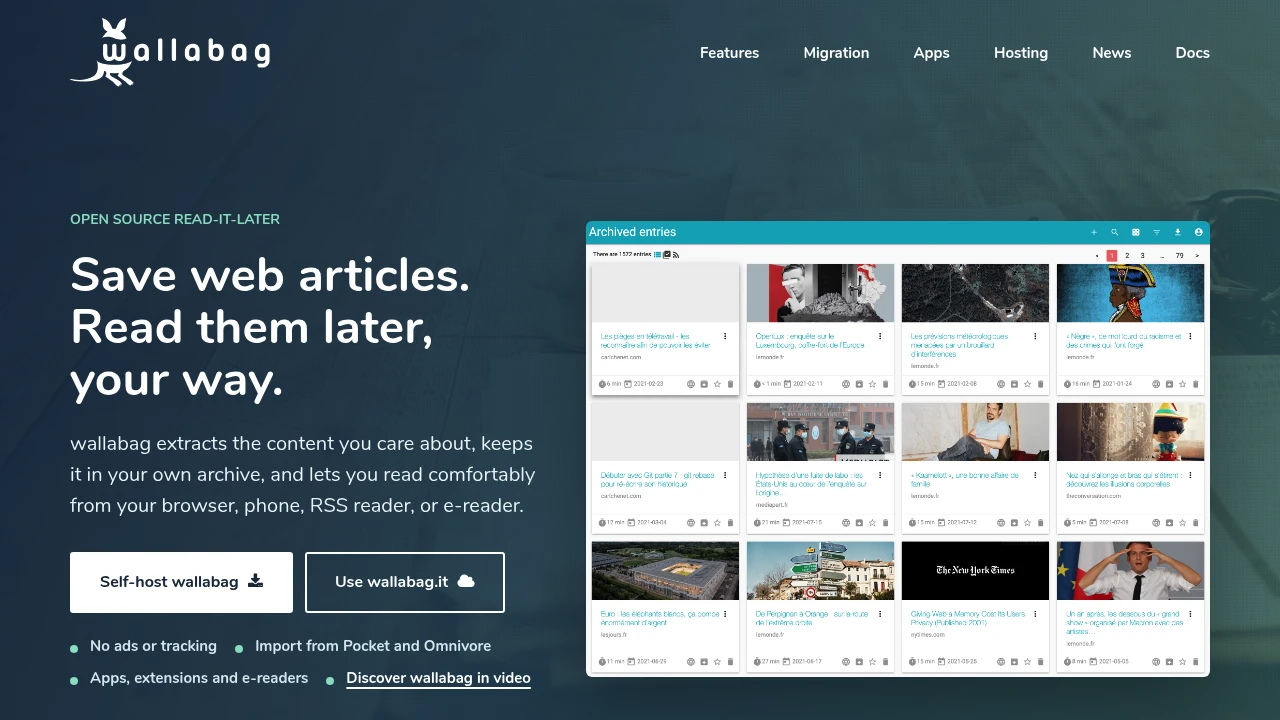 Wallabag product interface