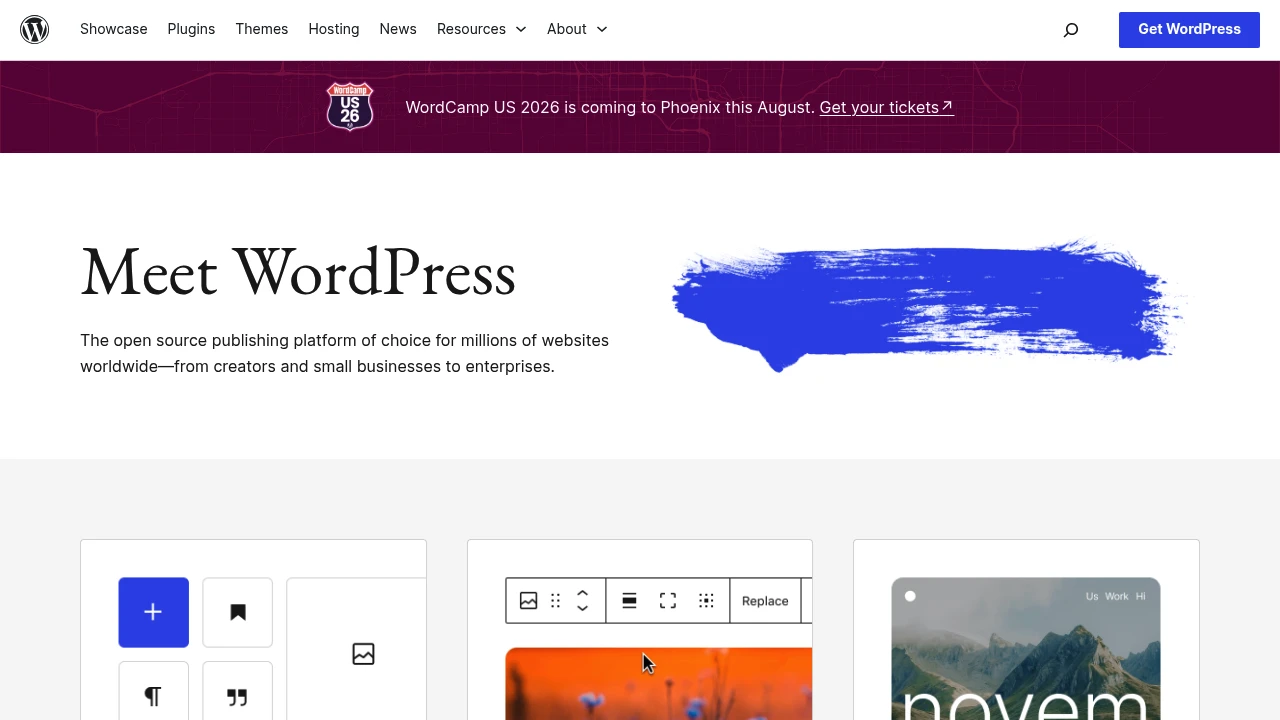 WordPress product interface