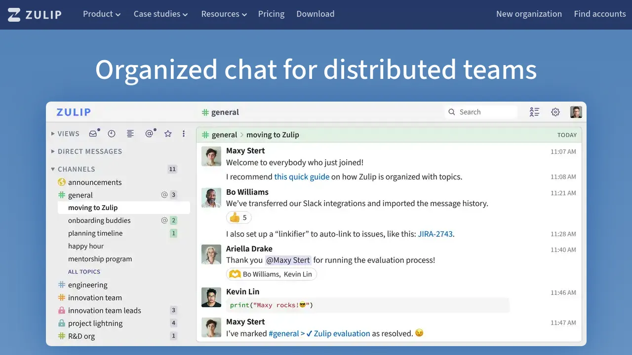 Zulip product interface