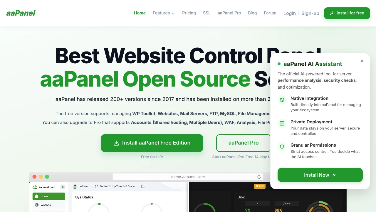 aaPanel product interface