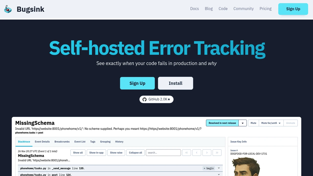 Bugsink product interface