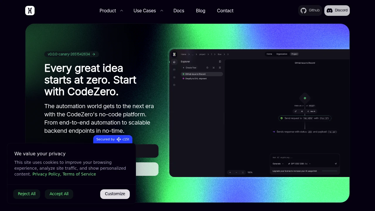 CodeZero product interface