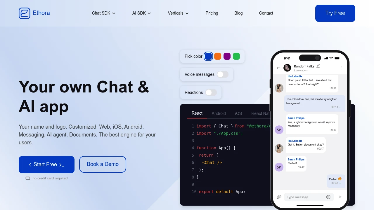 Ethora product interface