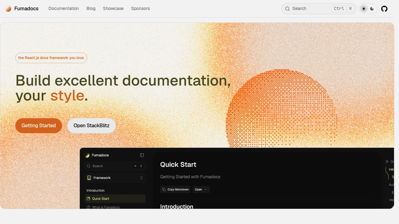 Fumadocs product interface