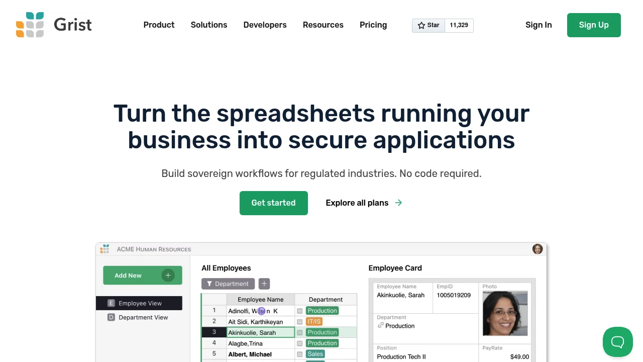 Grist product interface