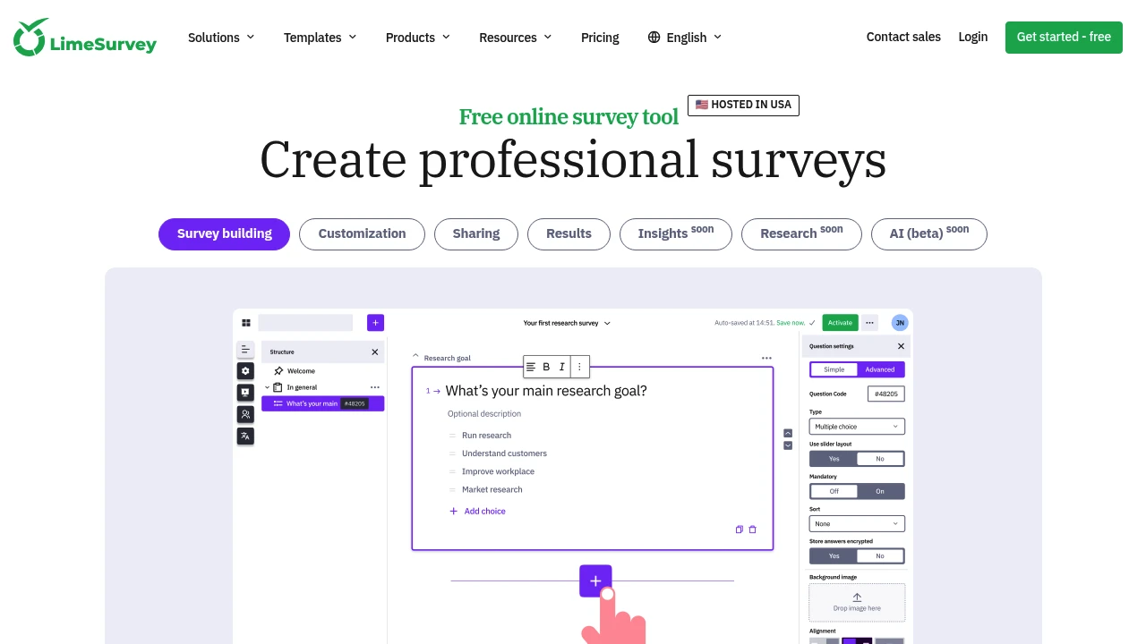 LimeSurvey product interface