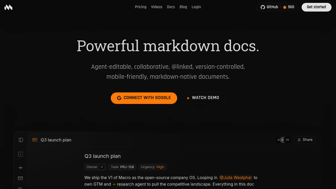 Macro Docs product interface