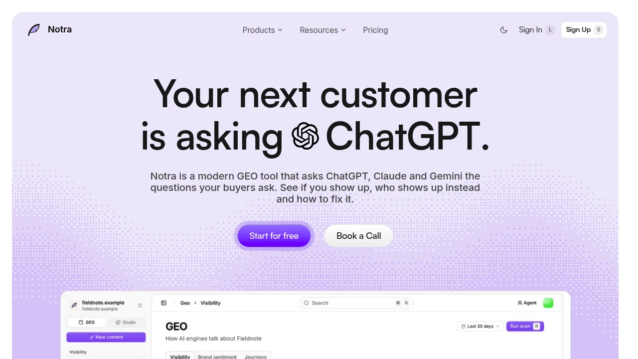 Notra product interface