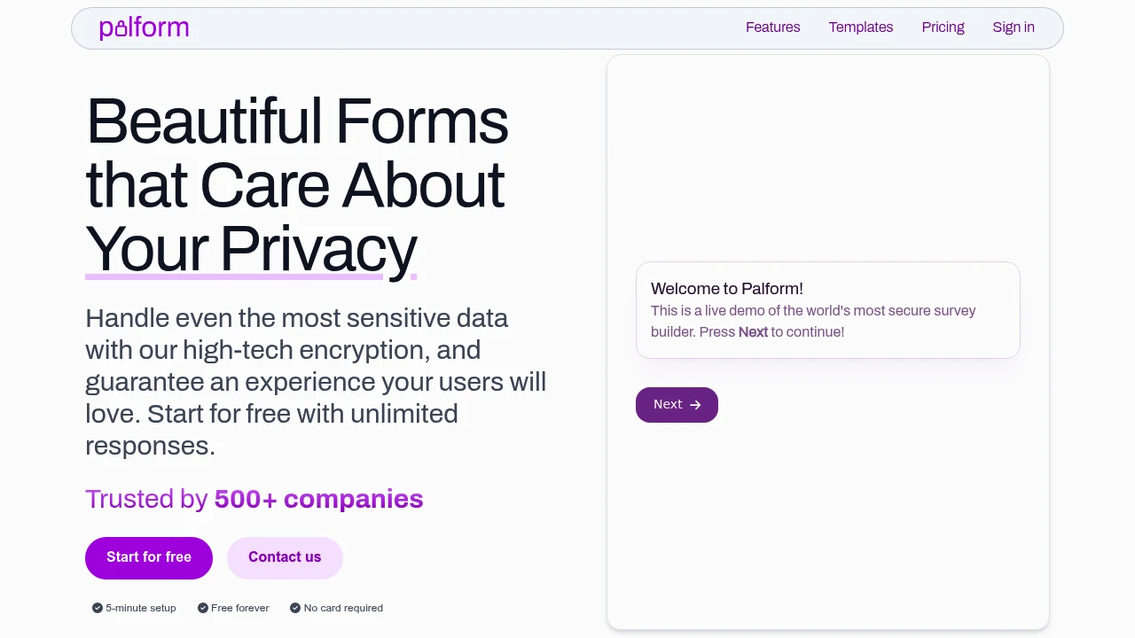 Palform product interface