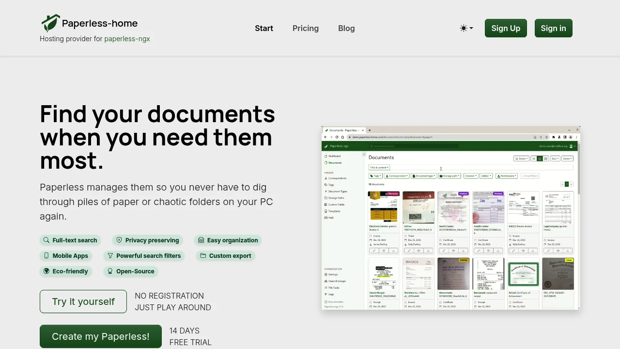 Paperless-ngx product interface