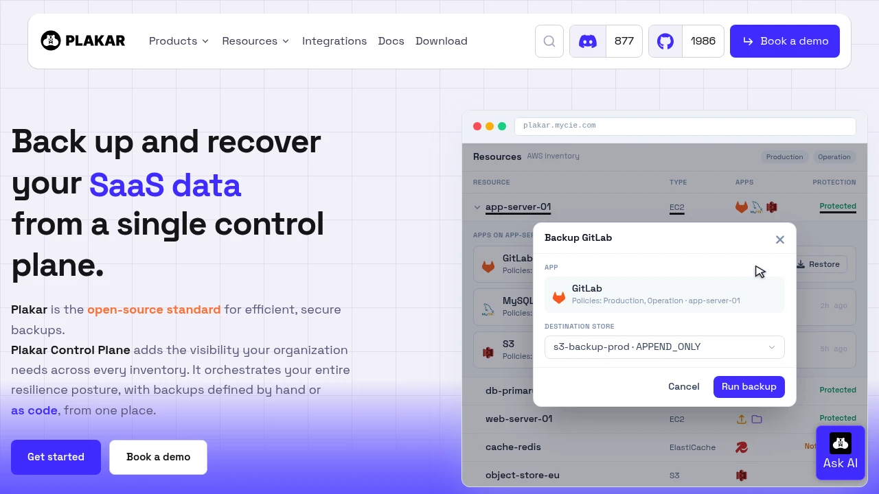Plakar product interface