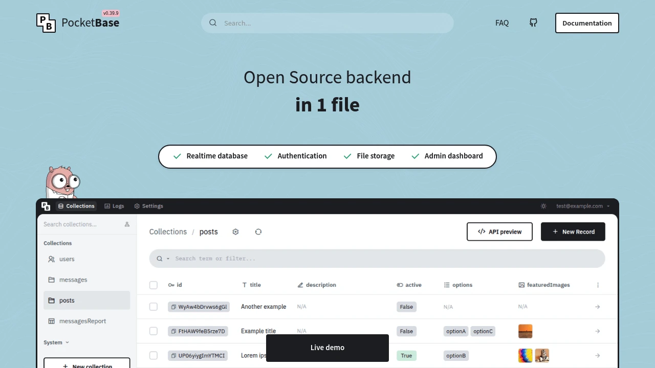 PocketBase product interface