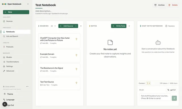 Open-Notebook product interface