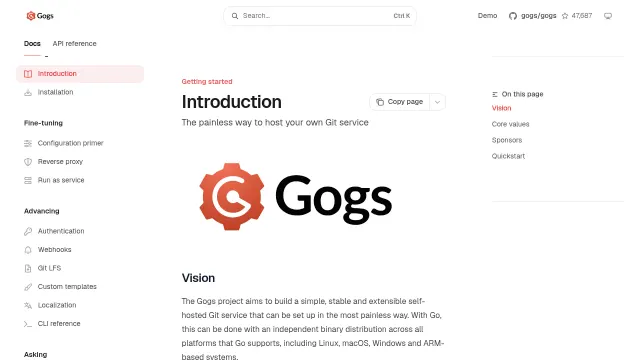 Gogs product interface