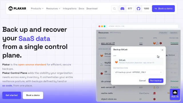 Plakar product interface