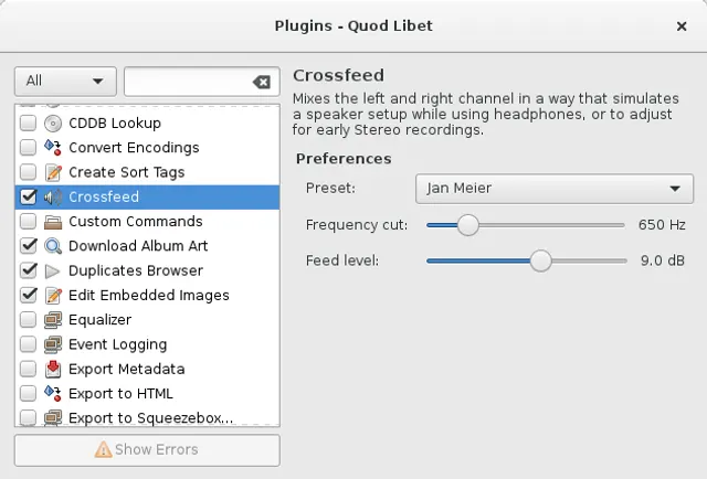 Quod Libet · Official plugin settings; layout may vary by version