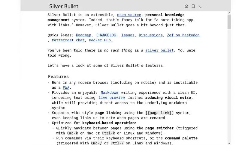 Silverbullet product interface