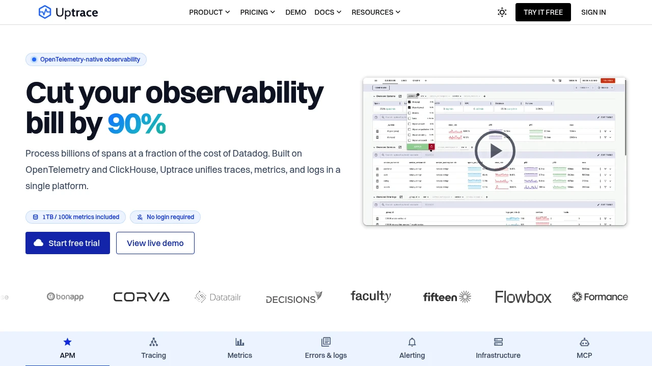 Uptrace product interface