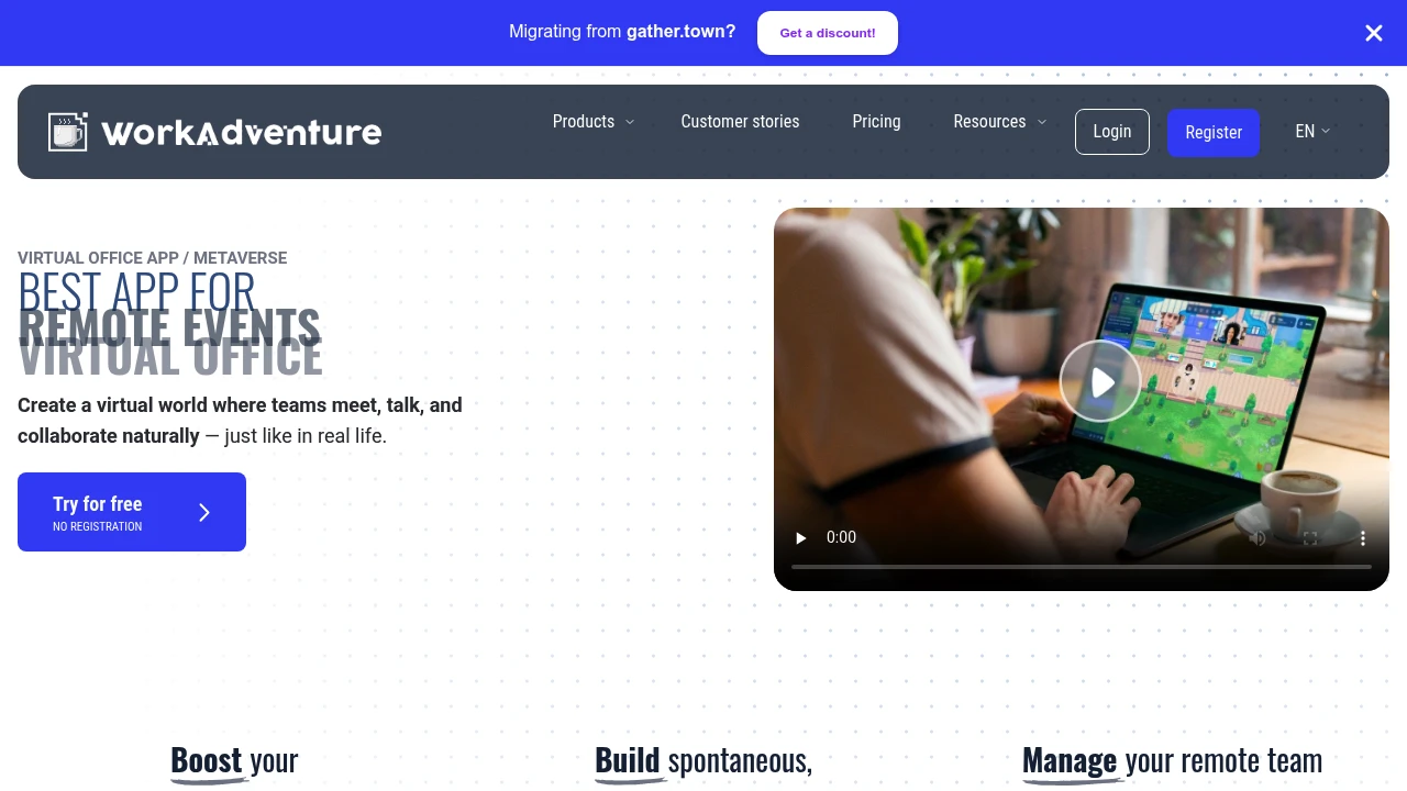 Workadventure product interface